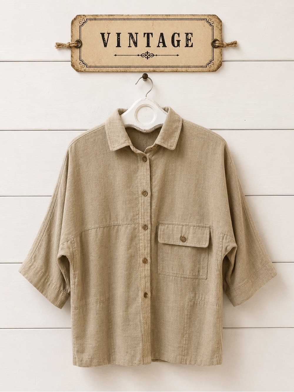BRECKENRIDGE – Beige Button-Up Shirt (Size 10)